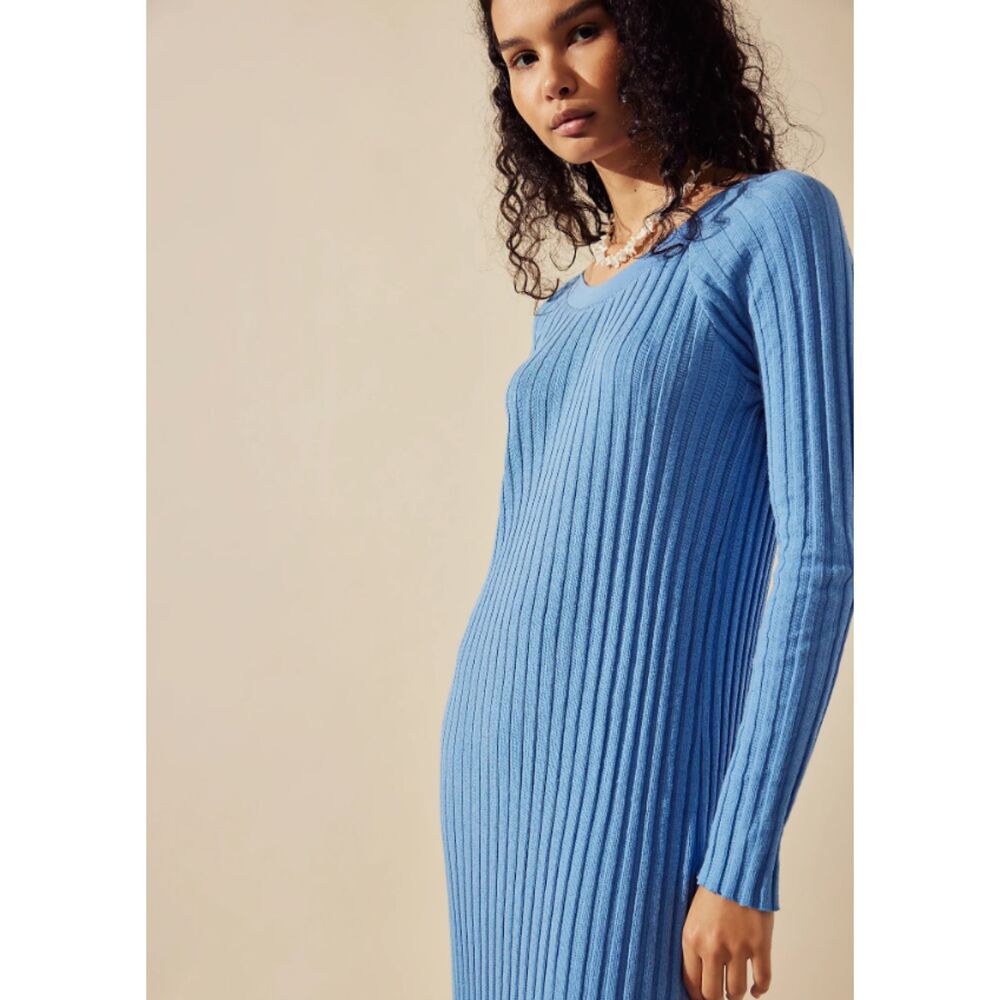 Free People Ribbed Maxi Dress in BLUE